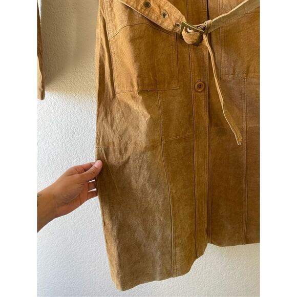 Vintage nwt suede leather y2k 90s tan long‎ coat size xs - Picture 3 of 8